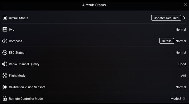 menu statut aircraft